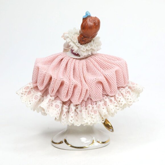 Vintage Dresden Lace Ballerina Figurine Pink Skirt Porcelain Collectible - Picture 3 of 8